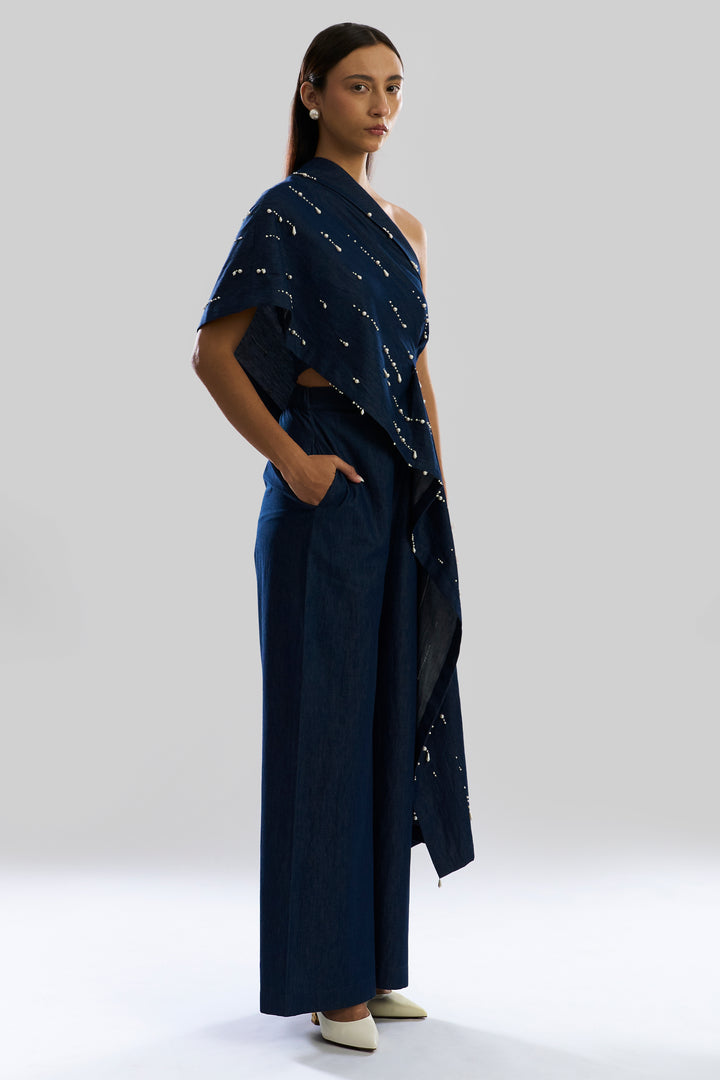 Pearfall Asymmetrical Denim Top