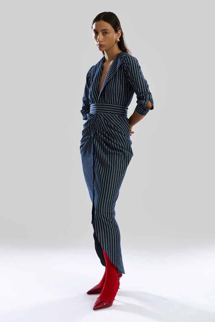 Offset Denim Stripe Dress