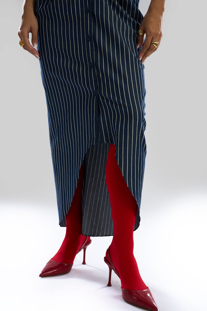 Offset Denim Stripe Dress