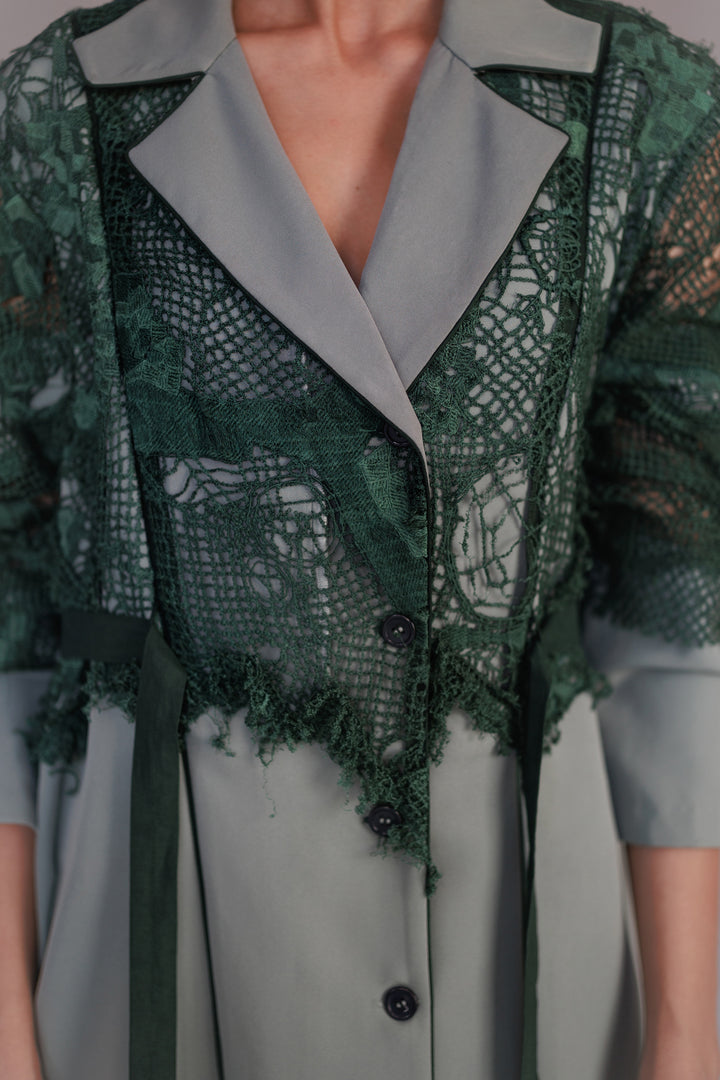 Green map embroidery coat set