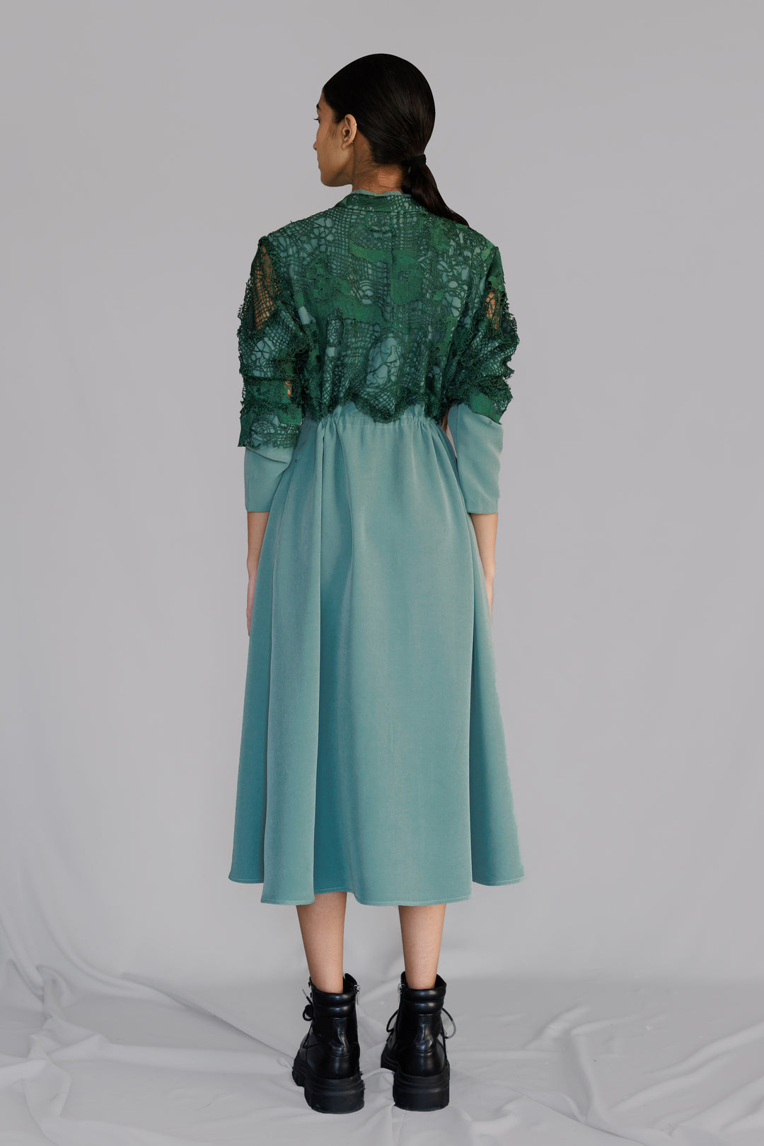 Green map embroidery long dress