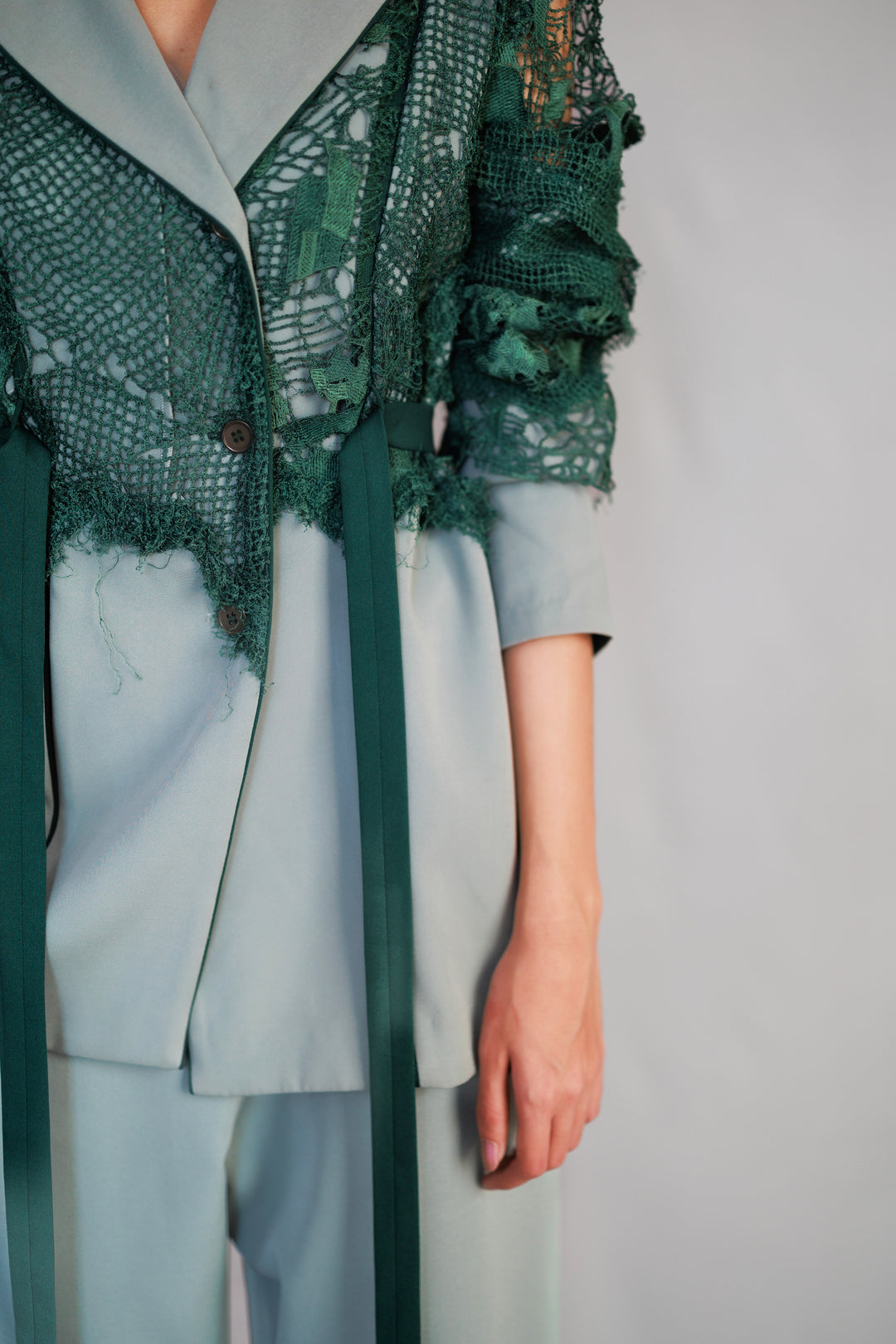 Green map embroidery coat set