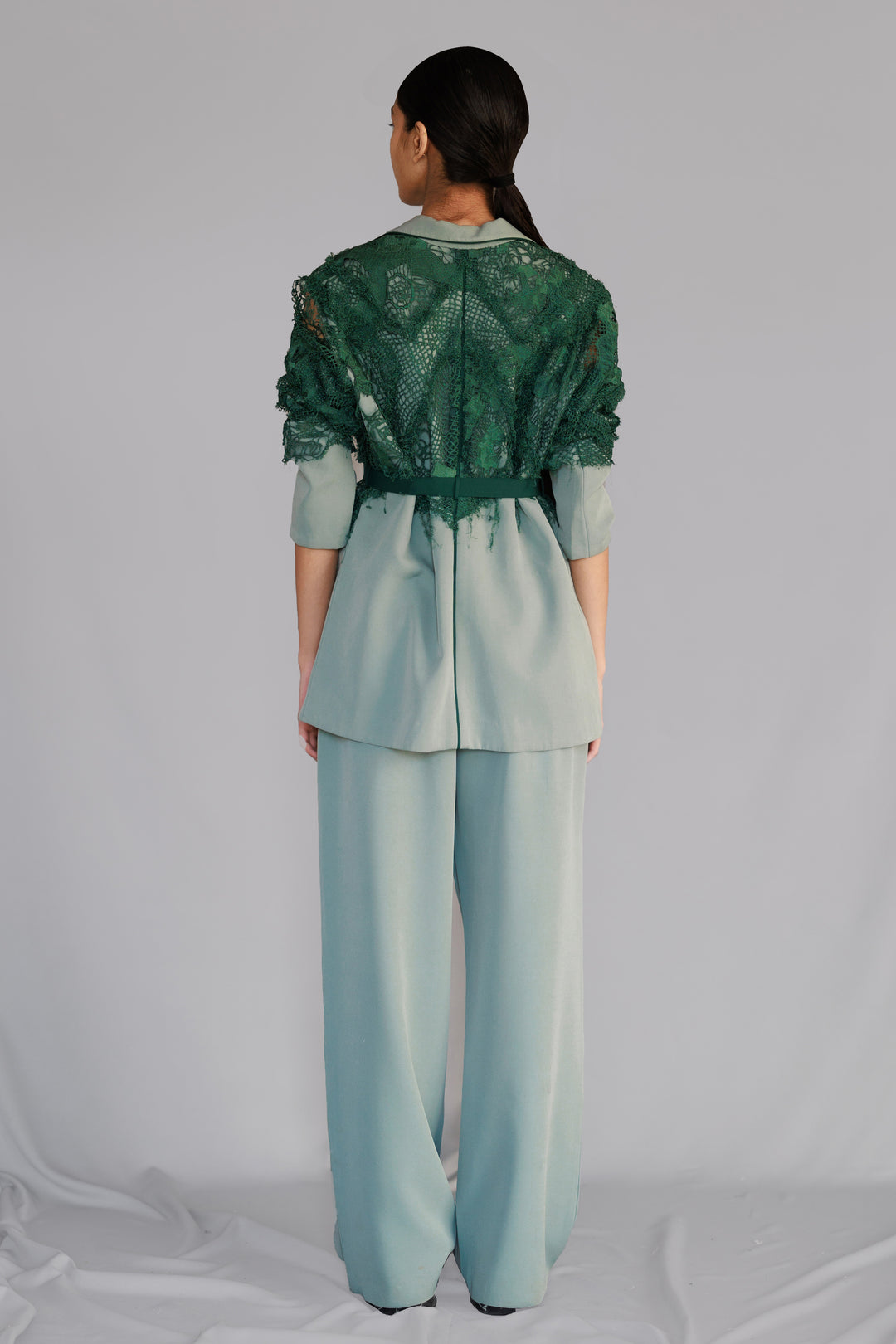 Green map embroidery coat set