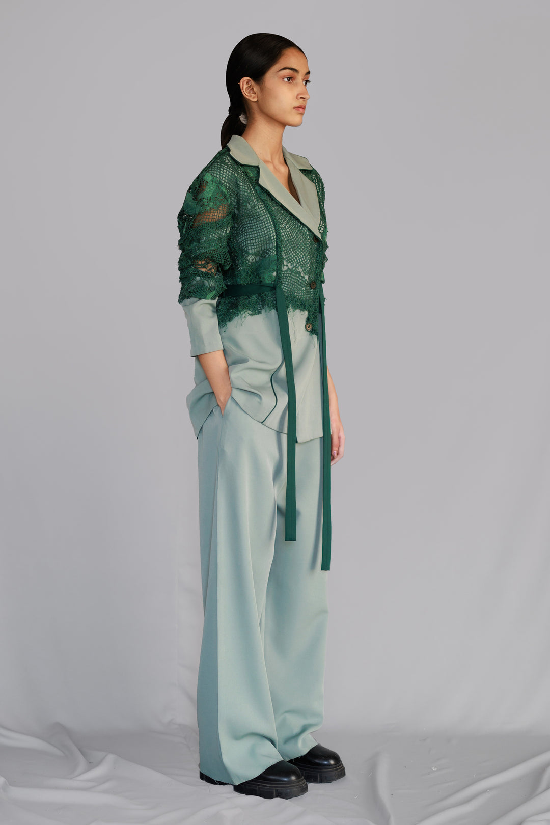 Green map embroidery coat set