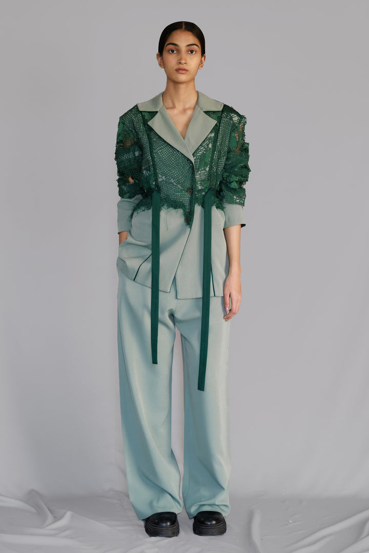 Green map embroidery coat set
