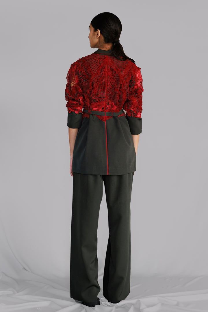 Red map embroidery coat set