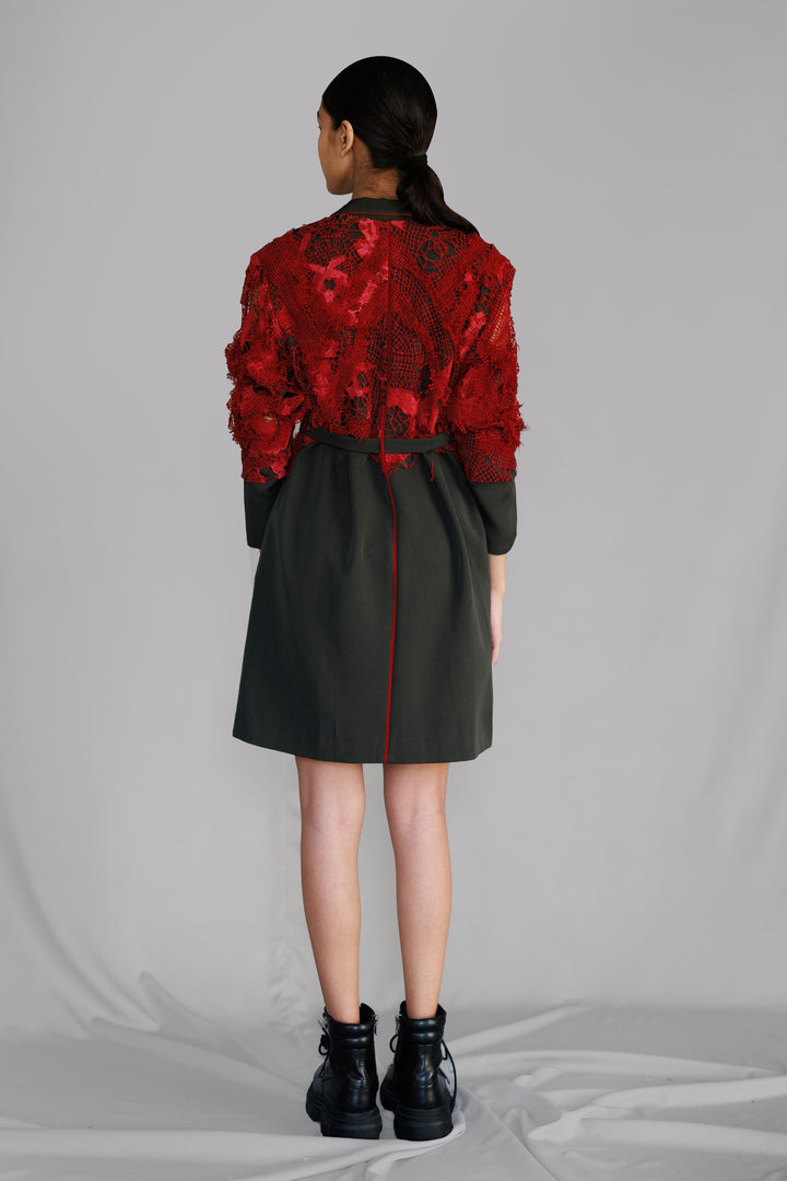 Red map embroidery coat dress