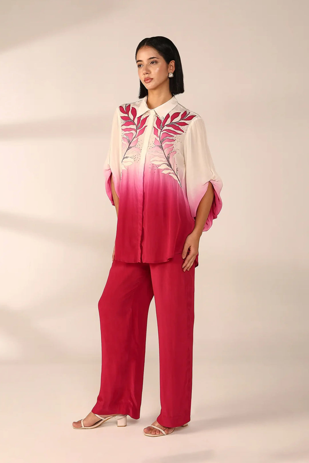 Oversized Sleeve Coord Set - Crimson Veil