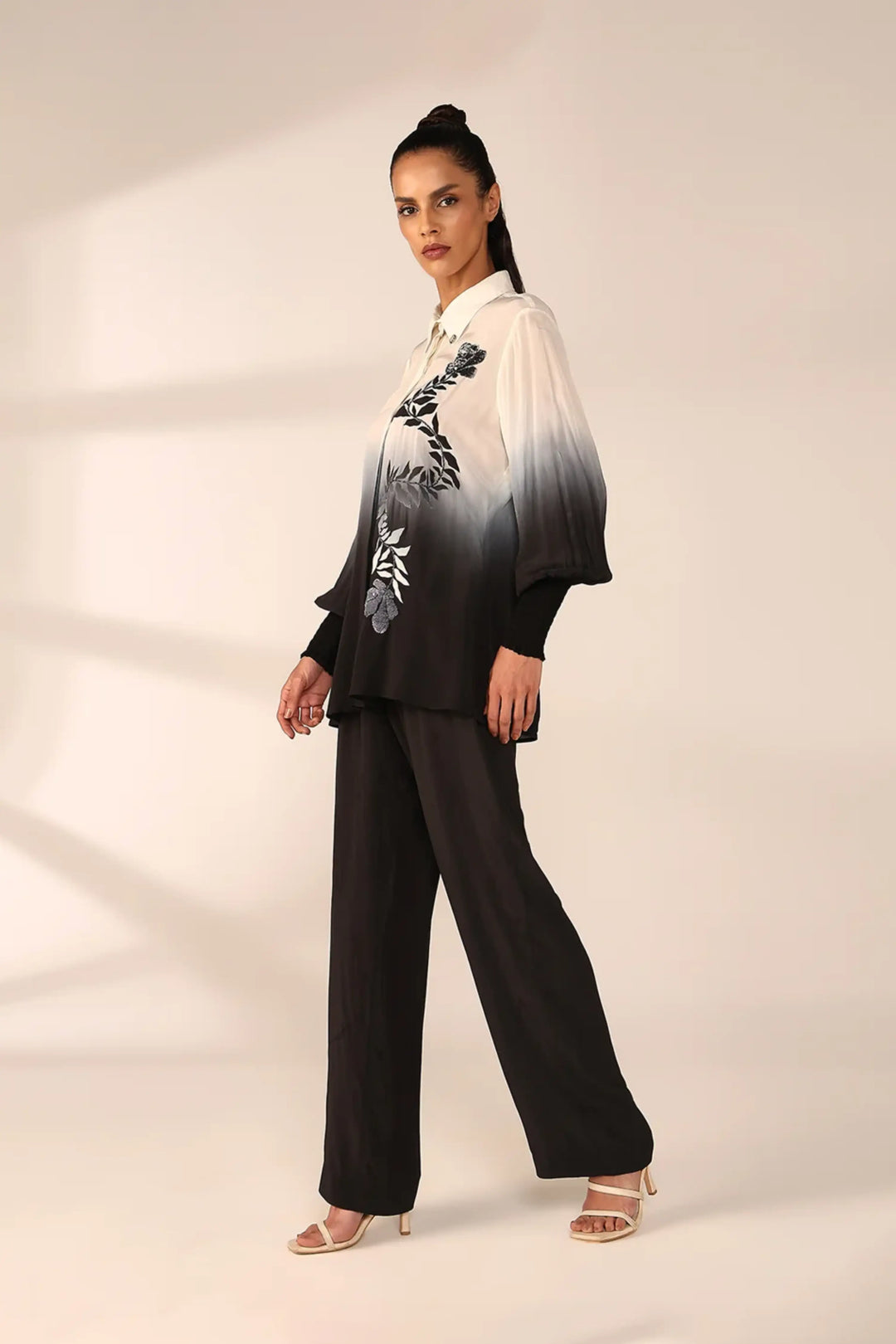 Vertical Embroidered Co-Ord Set - Charcoal