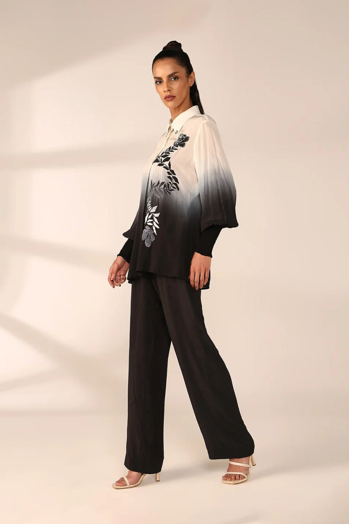 Vertical Embroidered Co-Ord Set - Charcoal
