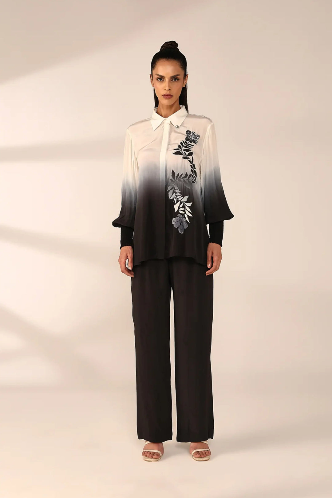 Vertical Embroidered Co-Ord Set - Charcoal