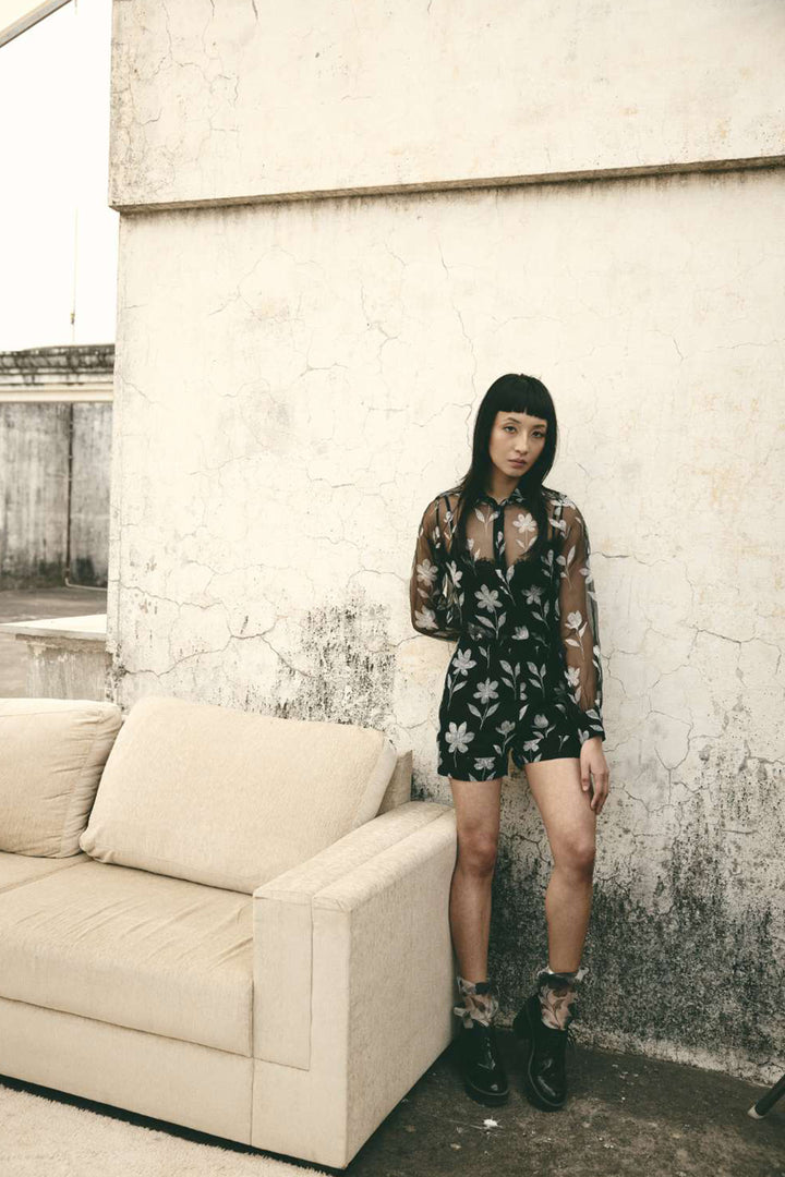 Floral organza shorts