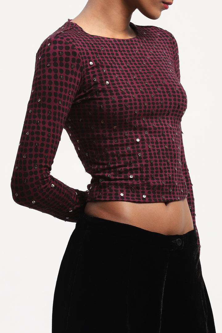 Embellished Dot Print Top