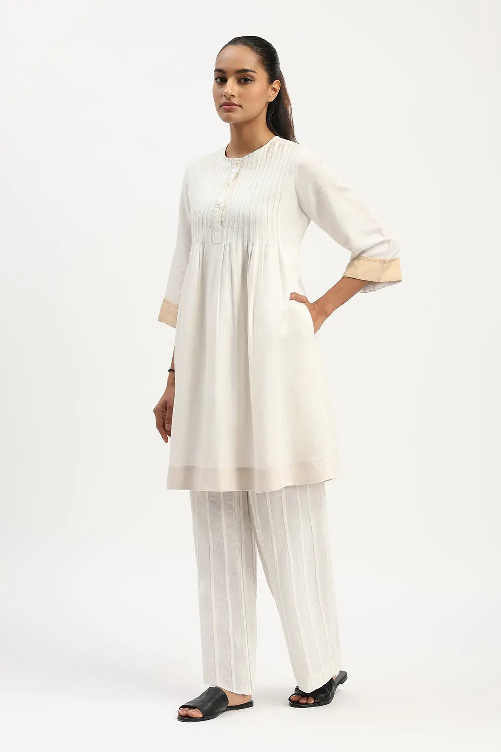 Pleated Linen Dress - Ivory