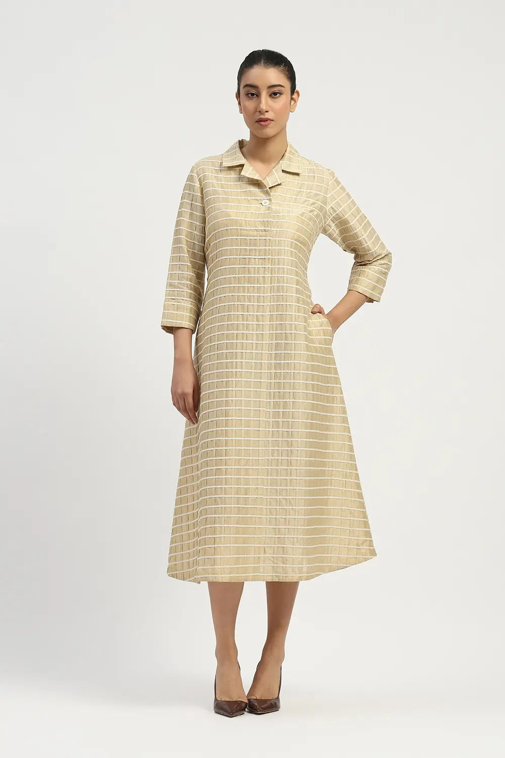 Pleat & Tape Dress - Beige