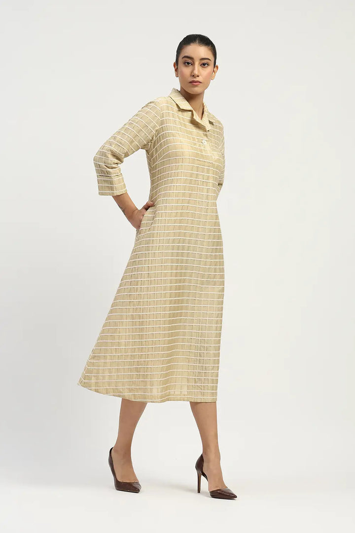Pleat & Tape Dress - Beige