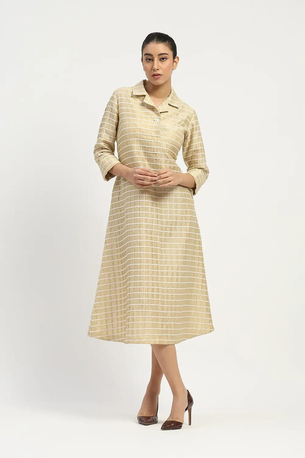 Pleat & Tape Dress - Beige