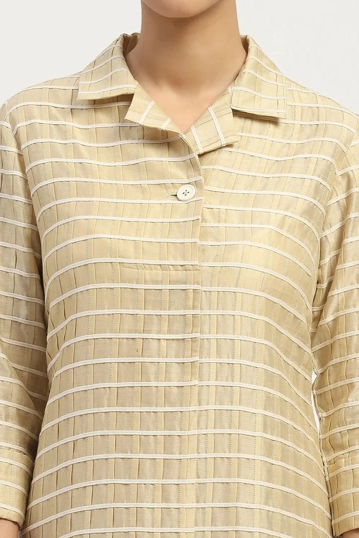 Pleat & Tape Dress - Beige