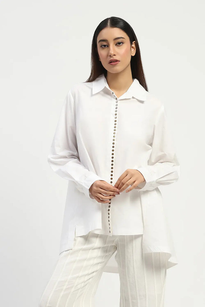 Studs Placket Shirt - Ivory
