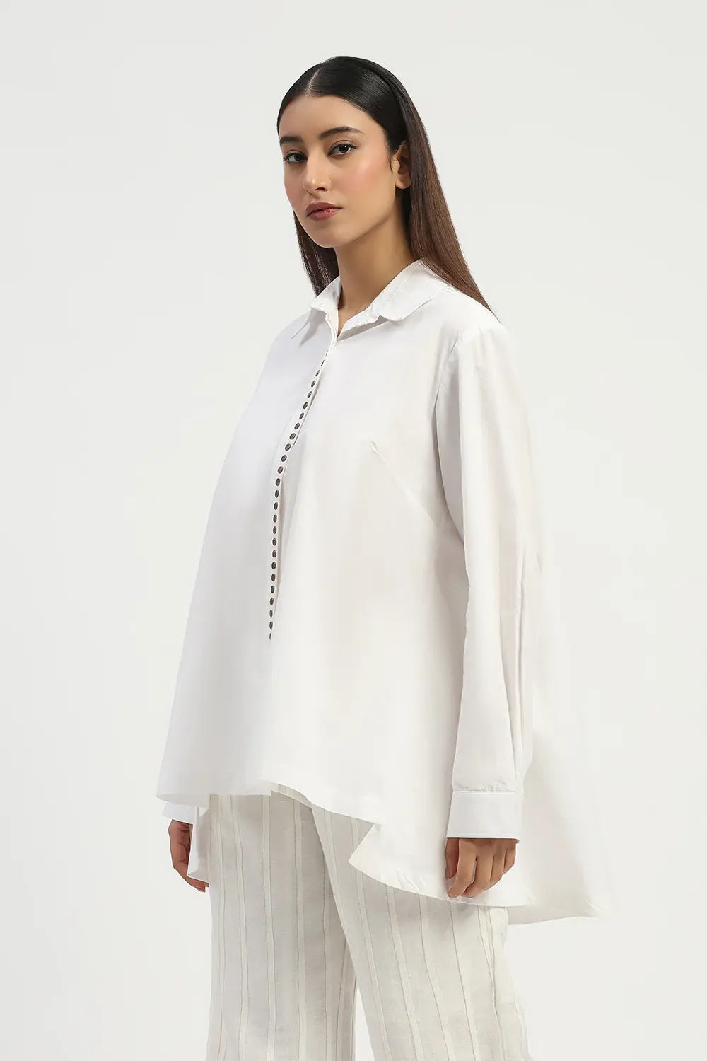 Studs Placket Shirt - Ivory