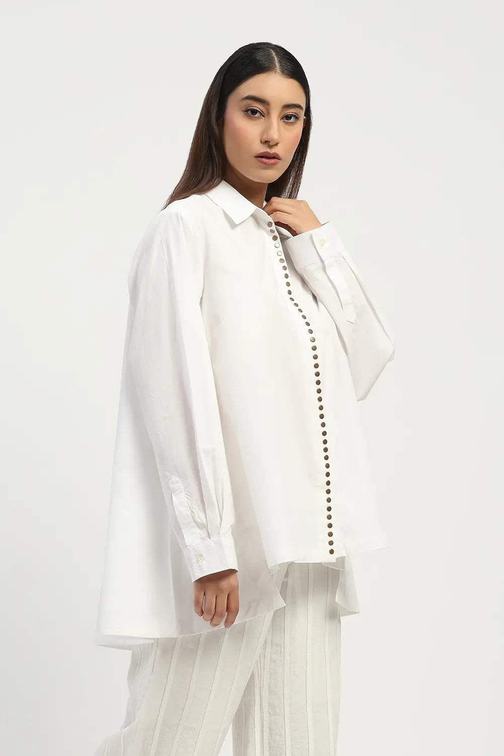 Studs Placket Shirt - Ivory