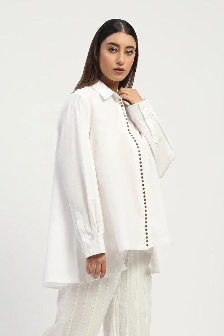 Studs Placket Shirt - Ivory