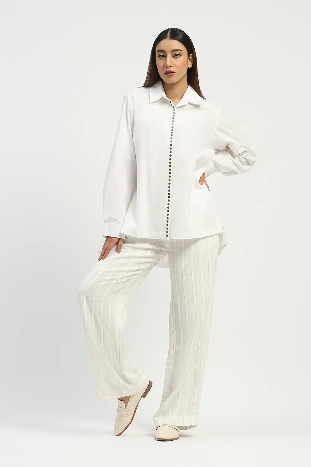 Studs Placket Shirt - Ivory