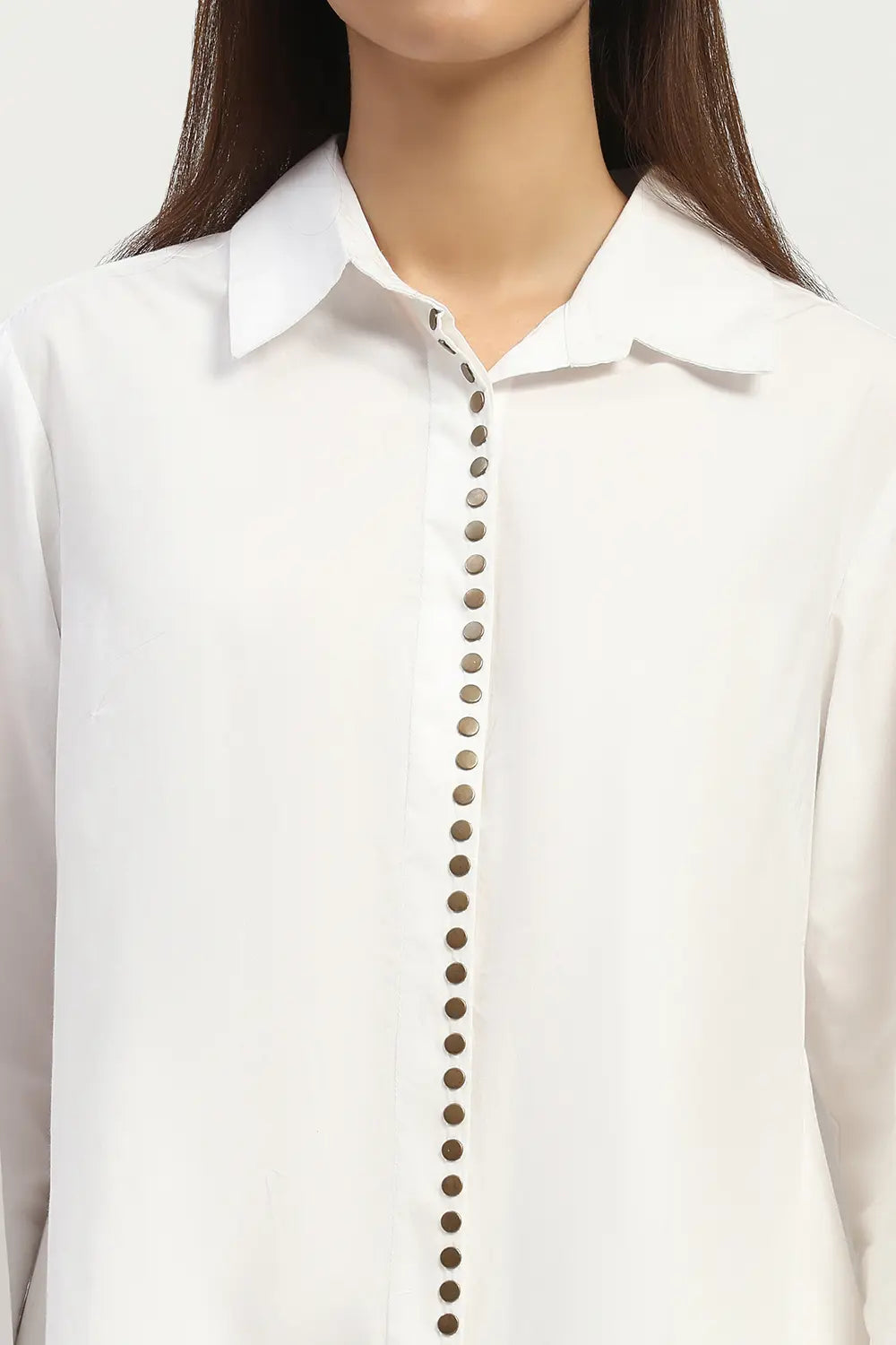 Studs Placket Shirt - Ivory