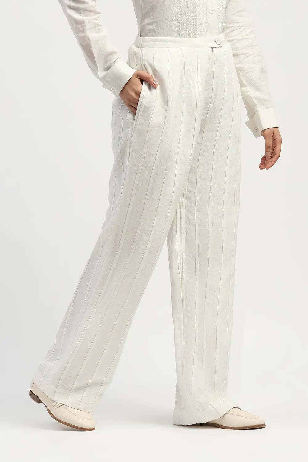 Pleated Linen Trouser - Ivory