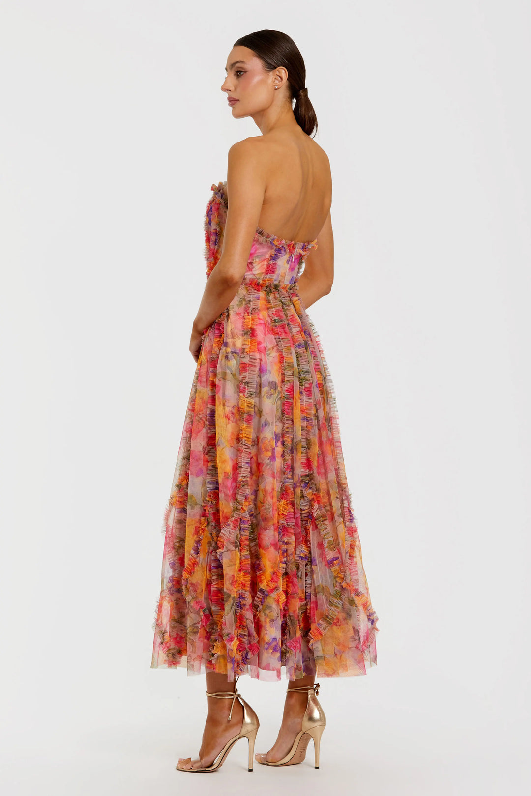 Multicolor Strapless Floral Ruffle Dress