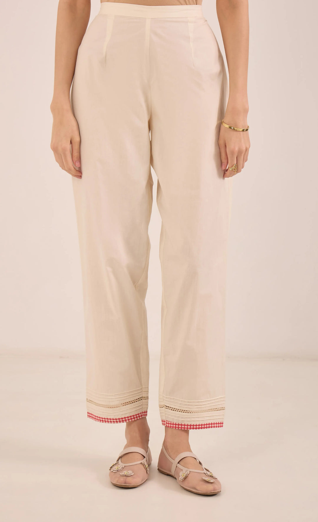Firdaus: Chanderi Side Check Kali Embroidered Kurta Set Ivory And Red