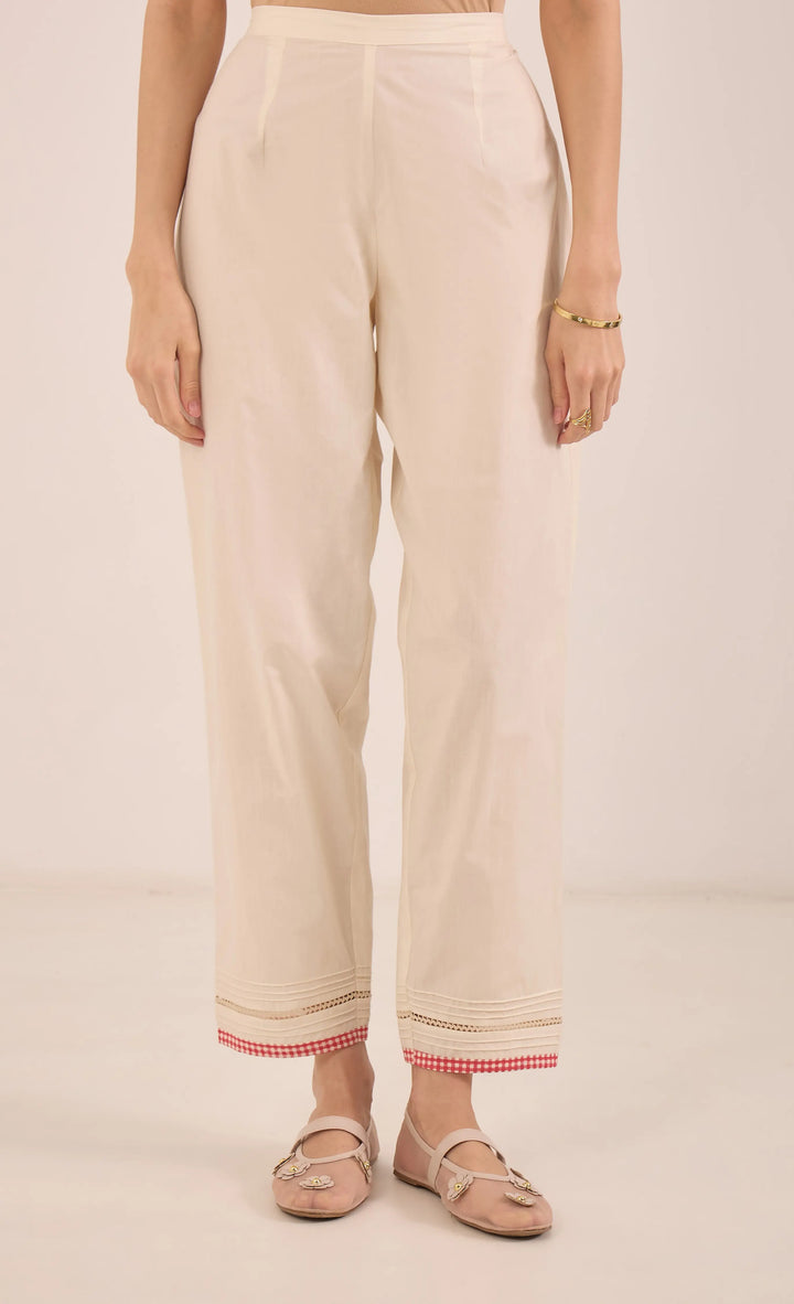 Firdaus: Chanderi Side Check Kali Embroidered Kurta Set Ivory And Red