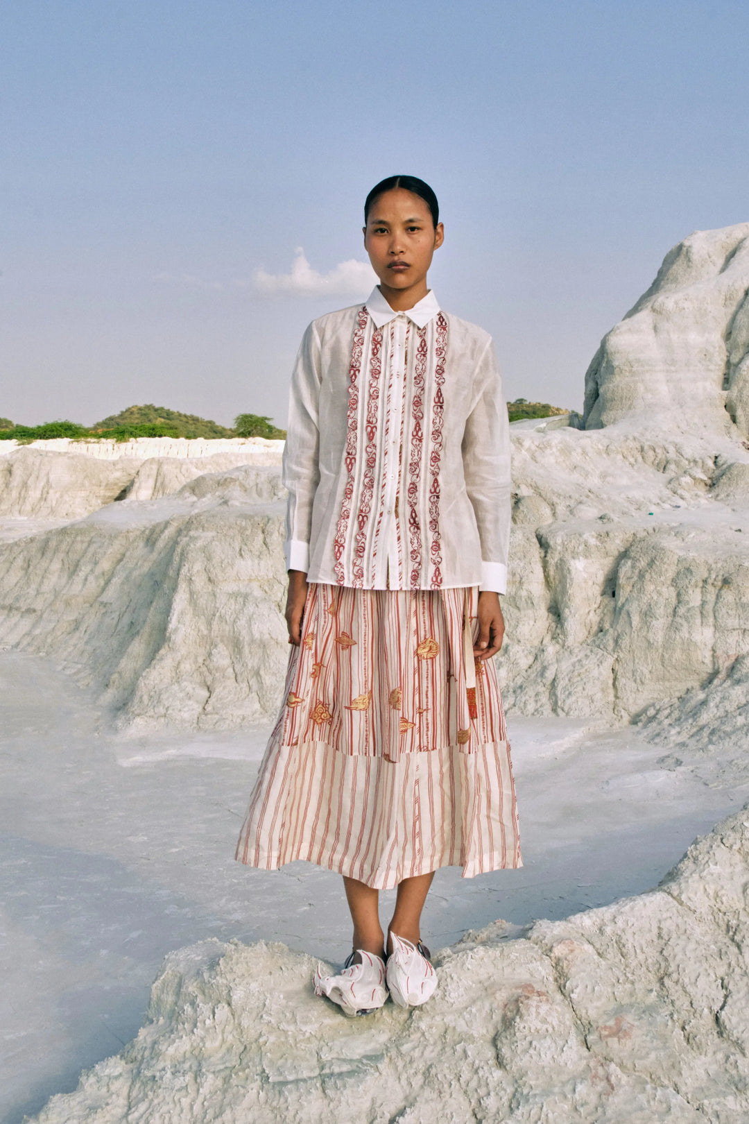 ⁠Htami Drawstring Panelled Skirt