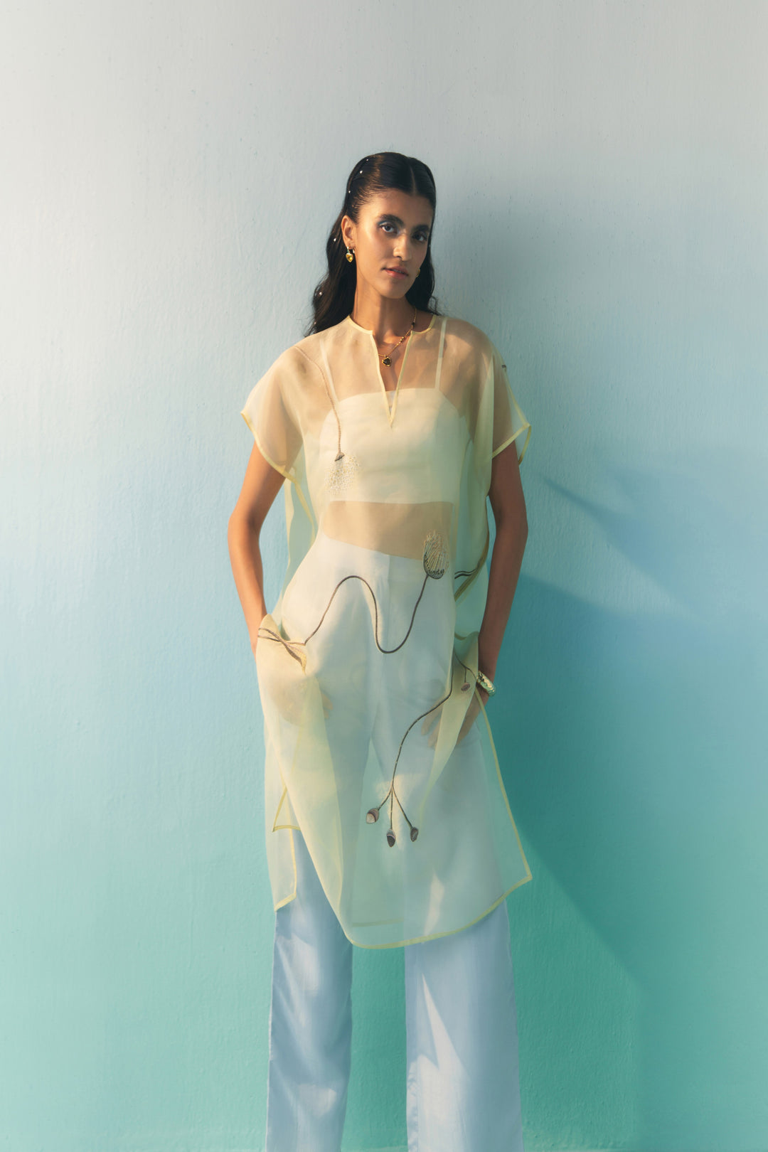 cocoon sheer overlay-Butter yellow