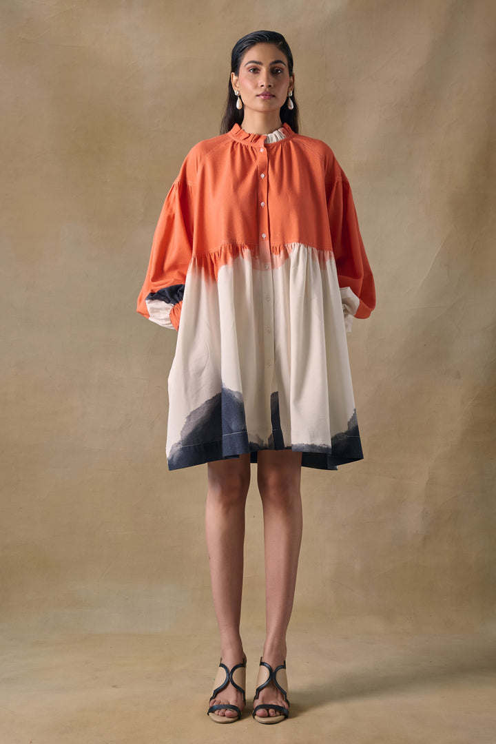Orange Washed Gathered Dress