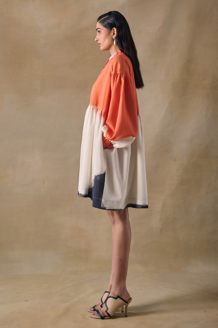 Orange Washed Gathered Dress