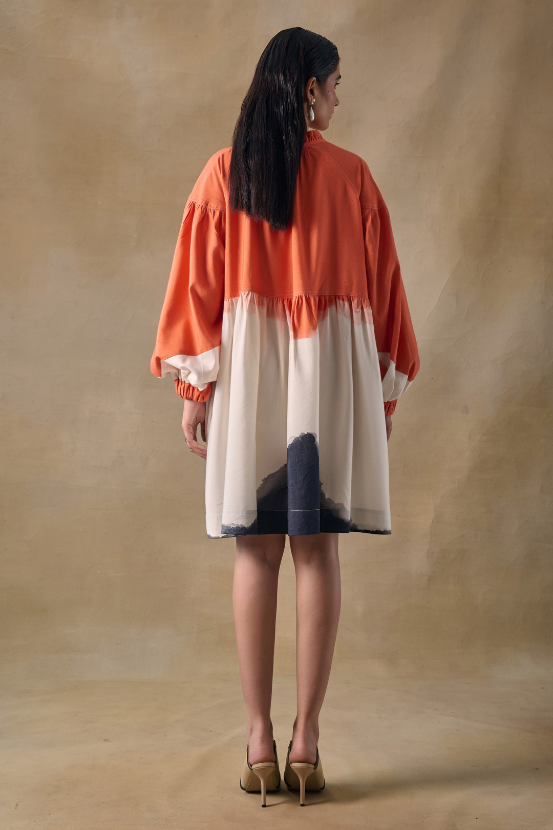 Orange Washed Gathered Dress