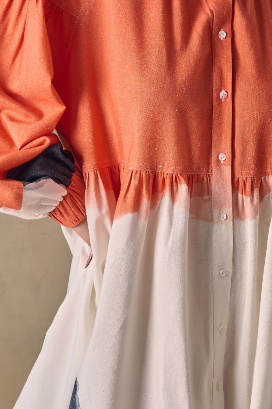 Orange Washed Gathered Dress