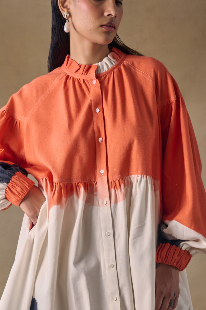Orange Washed Gathered Dress