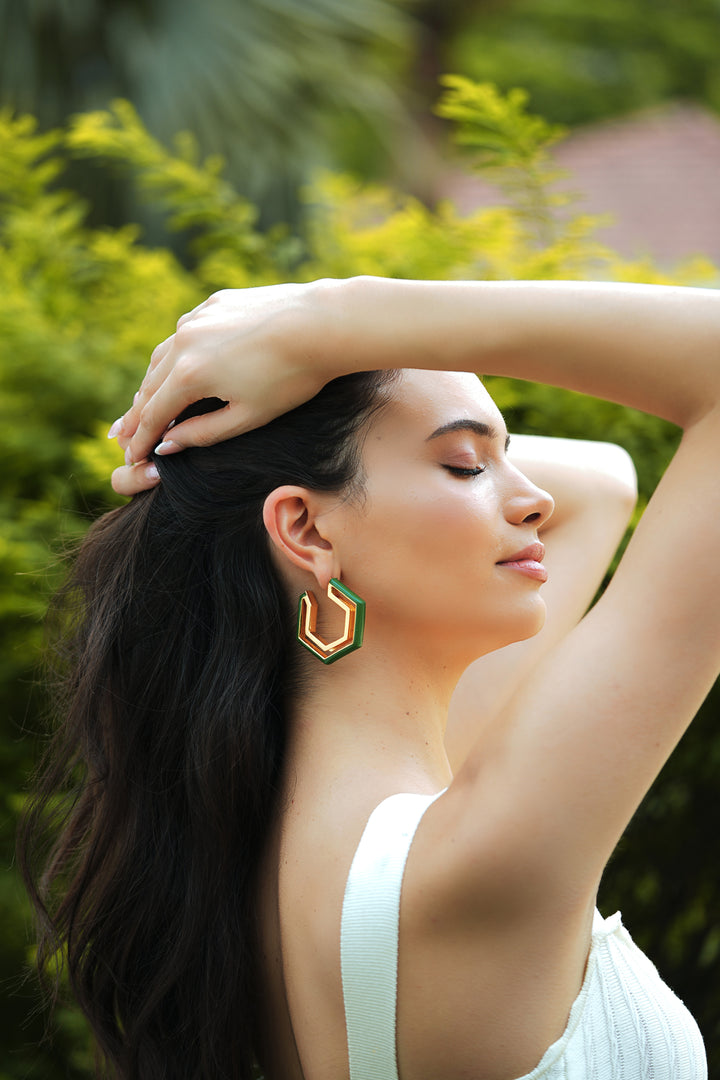 Devine Green Enamel Gold Earrings