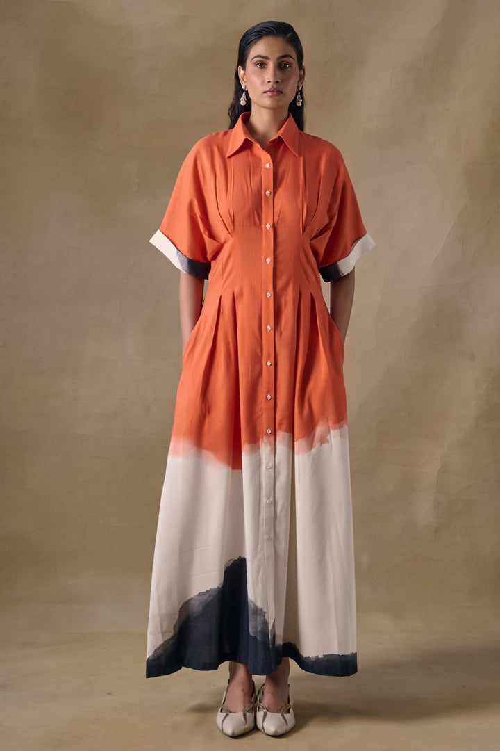 Orange Washed Kimono Dress