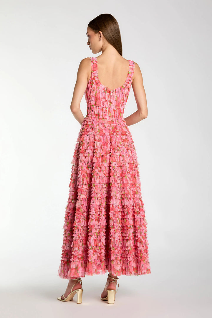Pink Multicolor Floral Printed Ruffle Maxi Dress