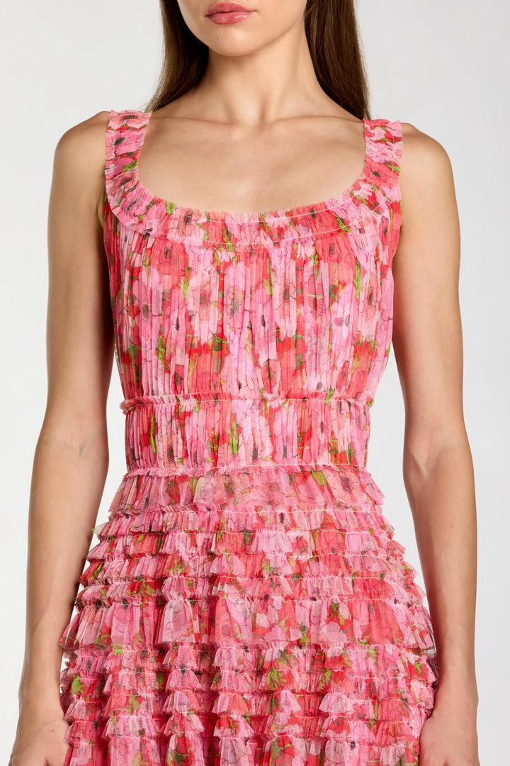 Pink Multicolor Floral Printed Ruffle Maxi Dress