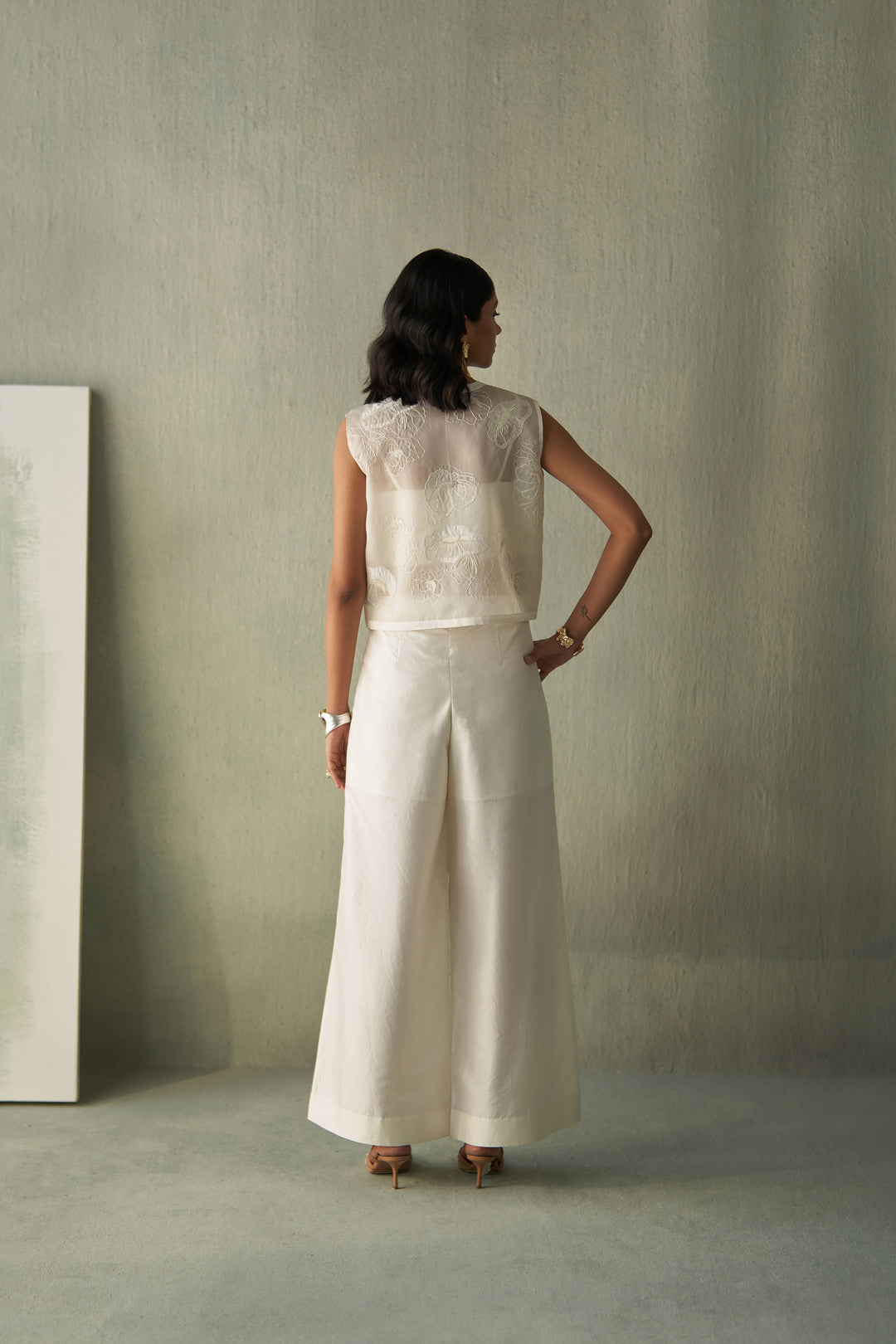 Foliage Cropped Jacket And Trousers Set