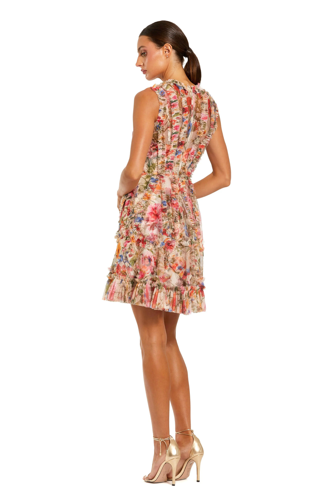 Multicolor Micro Ruffle Floral A-Line Mini Dress