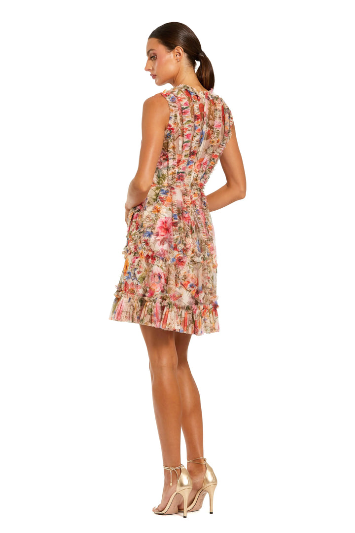Multicolor Micro Ruffle Floral A-Line Mini Dress