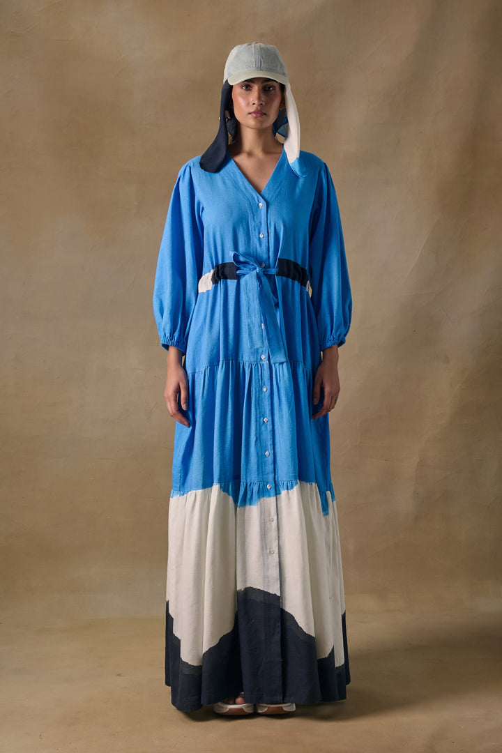 Blue Washed Tiered Dress