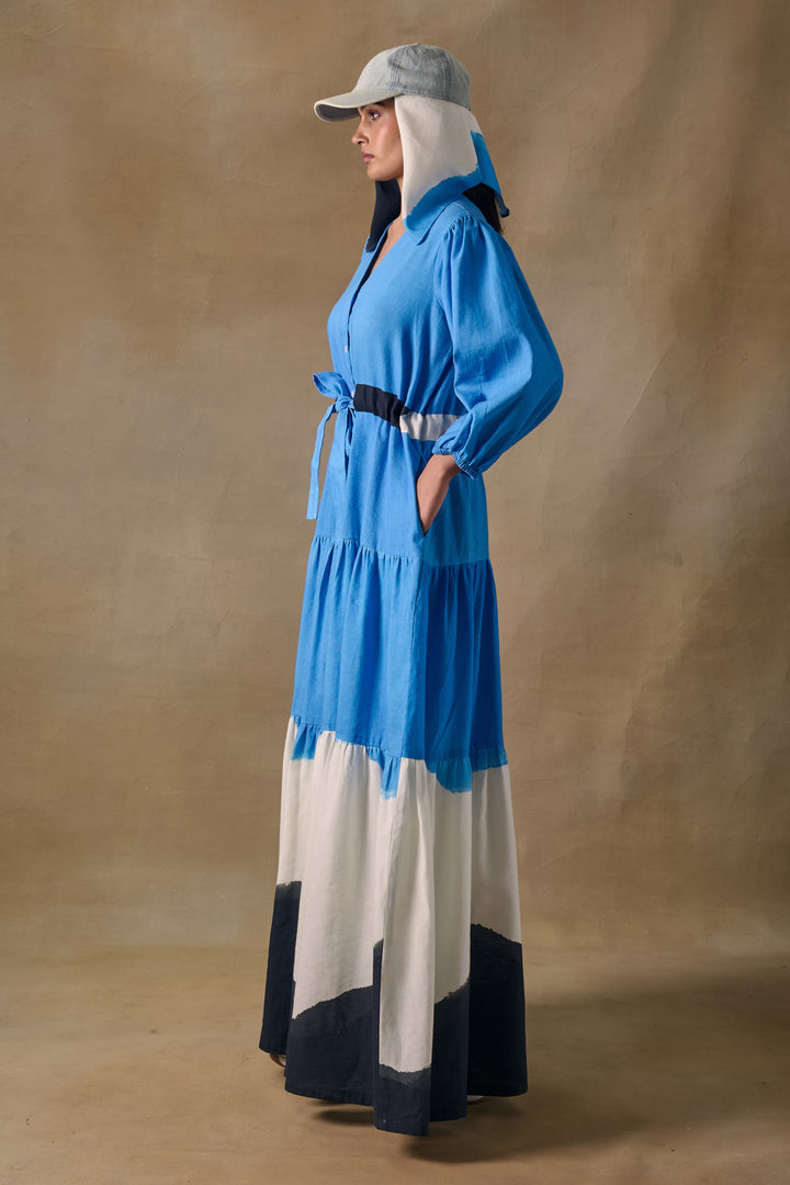 Blue Washed Tiered Dress