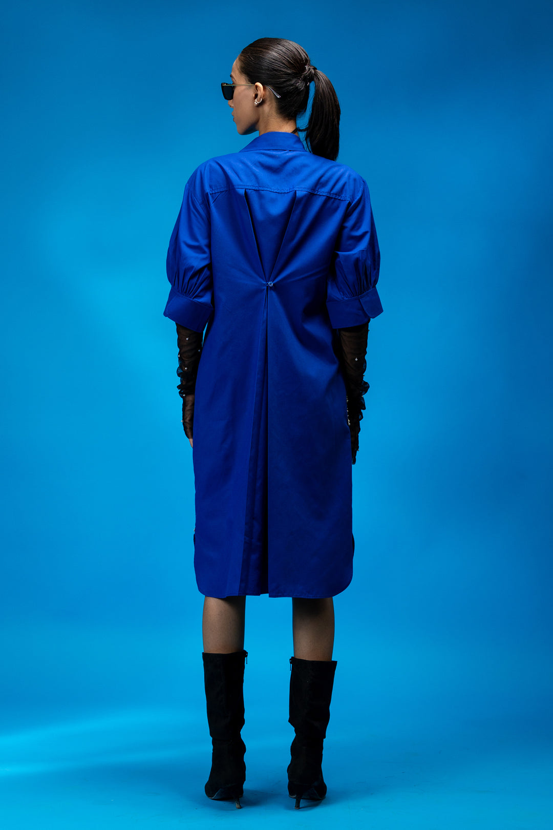 Hand embroidered shirt dress - Royal Blue
