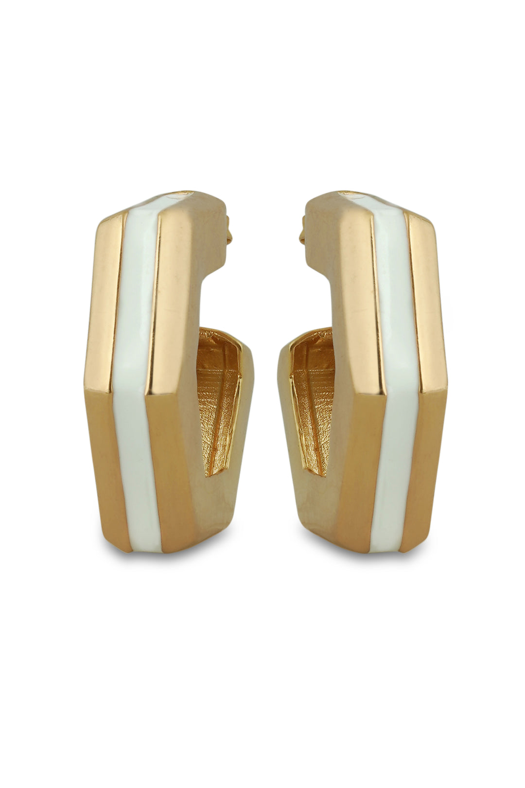 Helixa White Enamel Gold Hoops